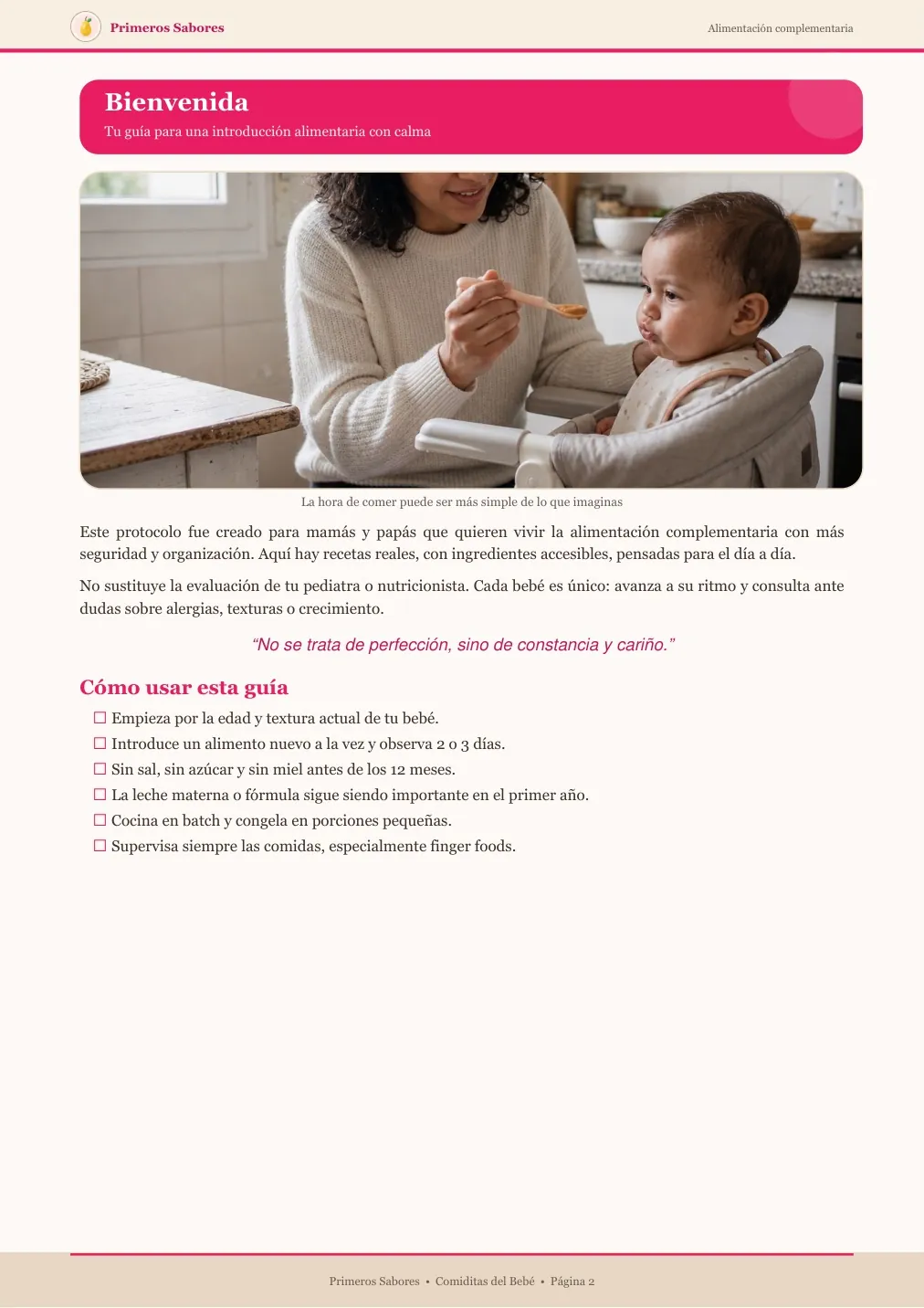 Página de bienvenida del guía